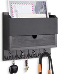 Mail and Key Holder Wall Mount with Storage Drawer – Modern Wooden Mail Organizer for Wall Entryway, 7 Key Hooks & Chalkboard