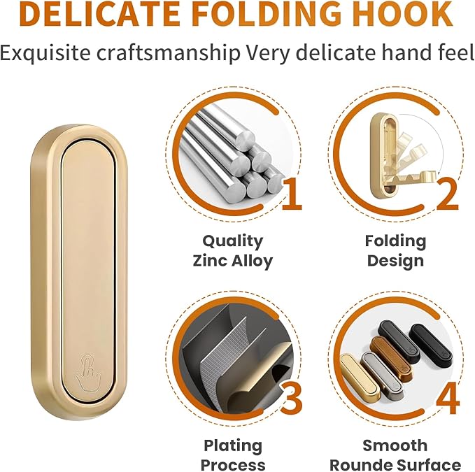 Foldable Hooks Wall Mount, Folding Coat Hooks Wall Mounted - Retractable Space Saving Organizer for Bathroom, Kitchen, Bedroo