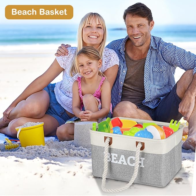 Lukeline Beach Towel Storage Bin and Organizer, Beach Bag Collapsible Storage Basket for Organizing, Large Storage Box with R
