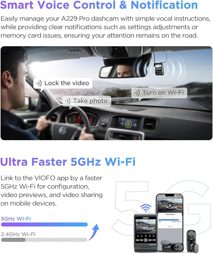 VIOFO A229 Pro 3 Channel 4K HDR Dash Cam, Dual STARVIS 2 Sensors IMX678 & IMX675, 4K+2K+1080P Front Inside and Rear Triple Ca