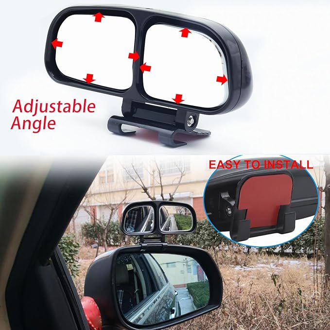 Blind Spot Mirror, Left and Right Adjustable Rearview Mirror Car Auxiliary Wide Angle Mirrors Stick for Universal Cars Truck SUV, Dark Grey