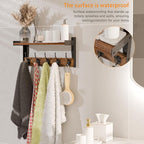 Wall Hooks with Shelf, Wood Coat Rack with Shelf Wall-Mounted, Entryway Hanging Shelves with 5 Metal Hooks for Clothes Hats T