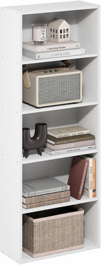 Furinno Basic Book Shelf, 5-Tier Bookshelf, Storage Organizer Bookcase with Open Shelf, 7 x 17 x 44, for Living Room, Bedroom