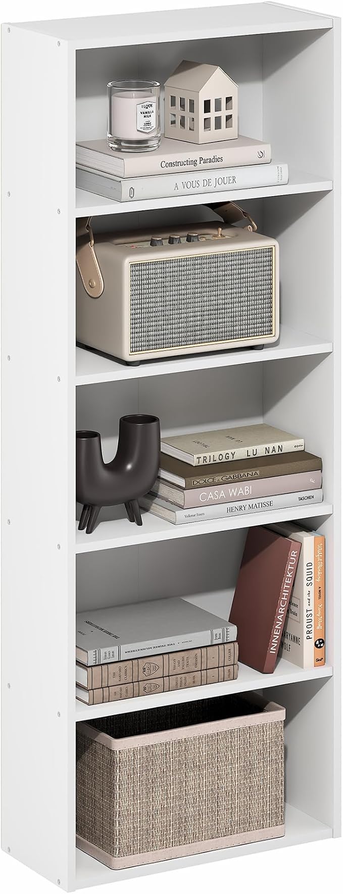 Furinno Basic Book Shelf, 5-Tier Bookshelf, Storage Organizer Bookcase with Open Shelf, 7 x 17 x 44, for Living Room, Bedroom