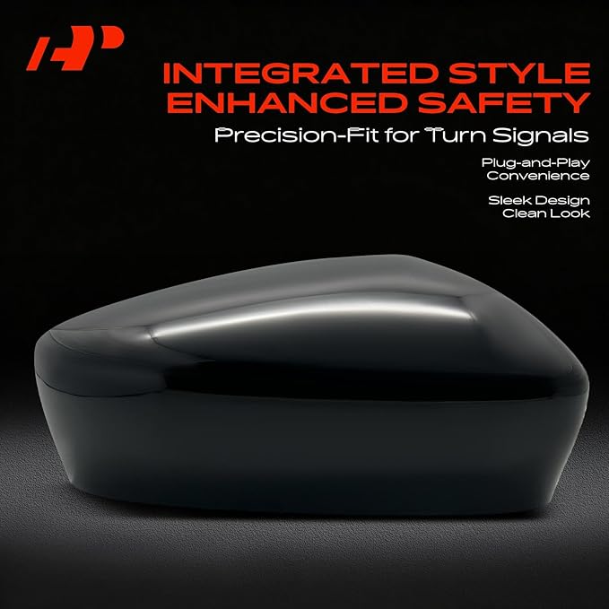 A-Premium Passenger Side Rearview Mirror Cover Cap - Compatible with Mazda 3 2014 2015 2016 2017 2018 Sedan - Smooth Black, Built in Japan