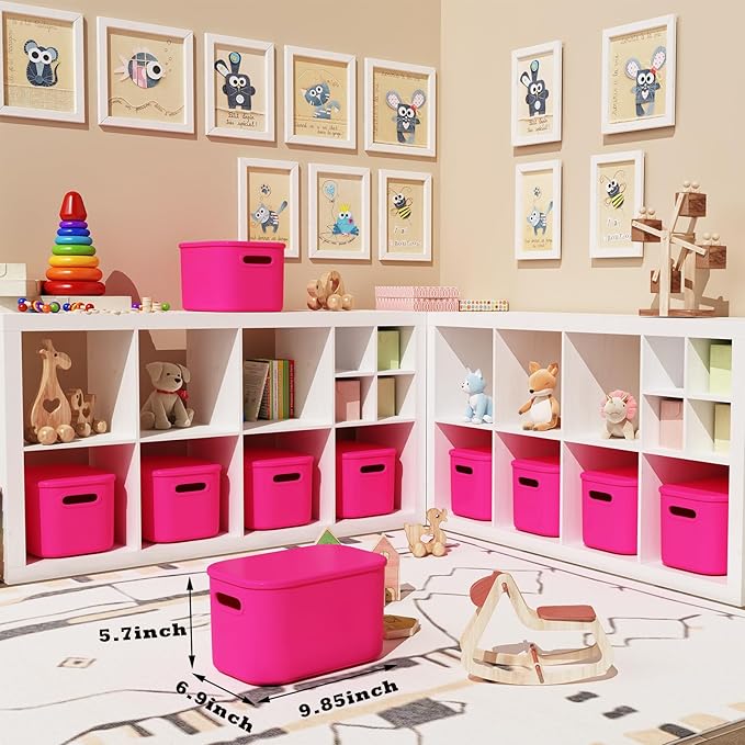 ORGIDOL 8 Pack Pink Storage Bins with Lids Stackable Storage Container for Organizing, Storage Boxes with Handle for Shelves,