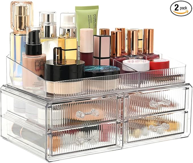ZHIAI stackable storage drawer, transparent cosmetics storage box, cosmetics and beauty products storage organizer, suitable 