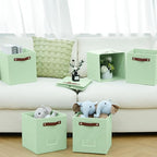 FinishingBo 6-Pack Storage Cubes with Handles & Label Holders Basket, Closet Cube Home Organizer Bins(Green, 10.5*10.5*11 inc