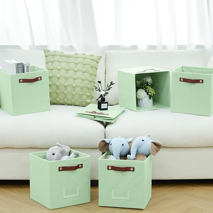 FinishingBo 6-Pack Storage Cubes with Handles & Label Holders Basket, Closet Cube Home Organizer Bins(Green, 10.5*10.5*11 inc