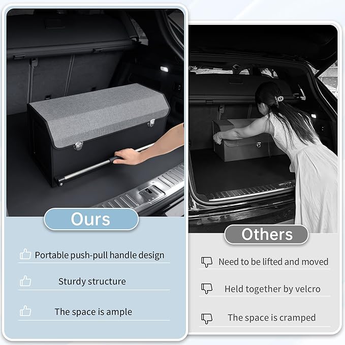 XCF SUV Trunk Organizer, Collapsible Car Trunk Organizer with Lid and Sturdy Handle Car Trunk Leather Storage Box SVU Cargo S
