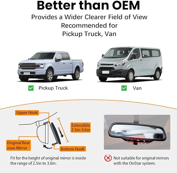 Rear View Mirror, 16 Inch Chrome Anti-glare Universal Panoramic Convex Car Interior Rear View Mirrors Clip on Big Wide Angle Rearview Mirror Extender to Blind Spot for Pickup Trucks Van