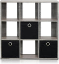 Furinno Simplistic 9-Cube Organizer with Bins, Small Size (Assembled unit dimensions : 7.9"D x 26.5"W x 26.7"H inches), Frenc
