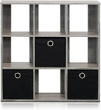 Furinno Simplistic 9-Cube Organizer with Bins, Small Size (Assembled unit dimensions : 7.9"D x 26.5"W x 26.7"H inches), Frenc