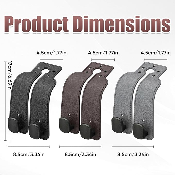 Headrest Hooks for Car - Car Seat Back Organizer Storage Hook, Auto Hooks Organizer for Handbag Purse Coat Bags, Leather Purse Holder for Car (Black)