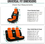 FH Group Bright Flat Cloth Full Set Automotive Seat Covers Front Set and Rear Solid Bench Orange Black Seat Covers w. Gift Un