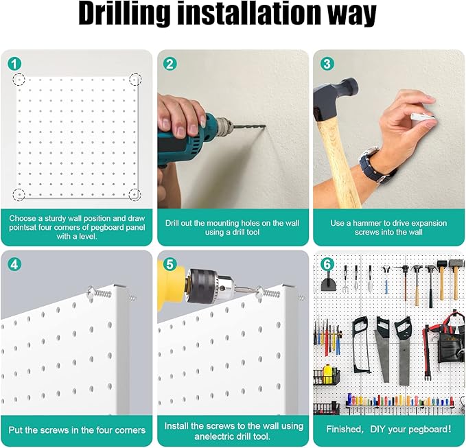Peg Board, 6 Pack Metal Pegboard Panels White Pegboards Wall Organizer with Bent Frame Large Heavy Duty Peg Board for Walls H