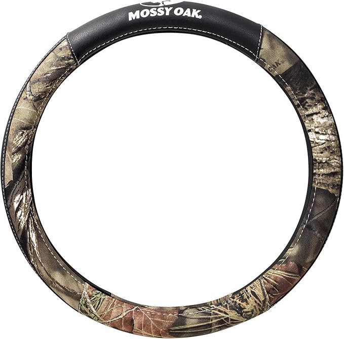 Mossy Oak Camo Steering Wheel Cover, Universal 15 inch - Made with Premium PVC Leather and Cotton Fabric - Official Licensed 