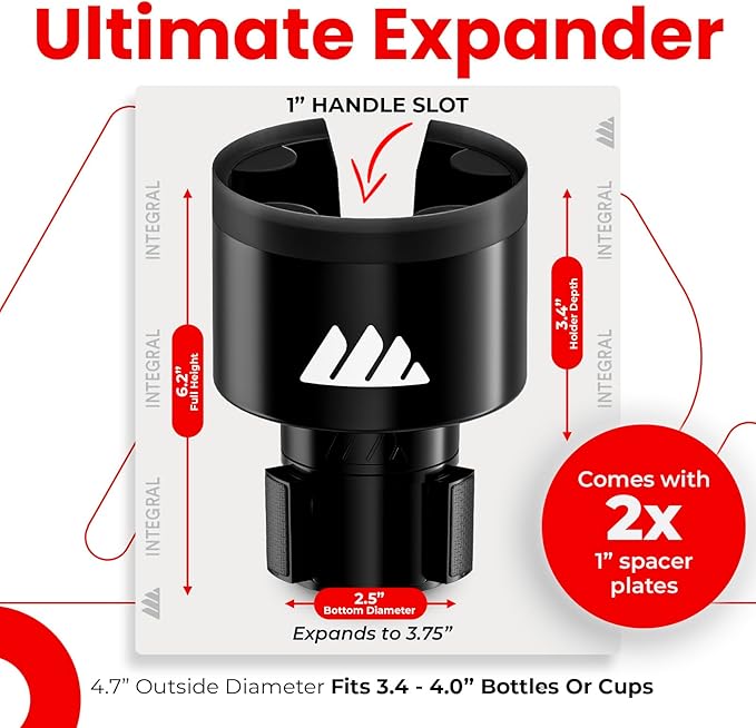 [Upgraded] Integral Ultimate Car Cup Holder Expander - Adjustable Base - Organizer & Expander for Vehicles - Compatible with 