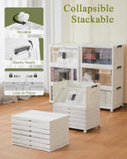 OlarHike 48QT Stackable Storage Bins with Lids - Folding Storage Boxes with Doors and Wheels, Collapsible Plastic Storage Org
