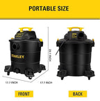 STANLEY 12 Gallon 5.5 Peak HP Wet/Dry Vacuum, 3 in 1 Shop Vacuum Blower,1-7/8"x6 Hose, Range for Garage, Carpet Clean, Worksh