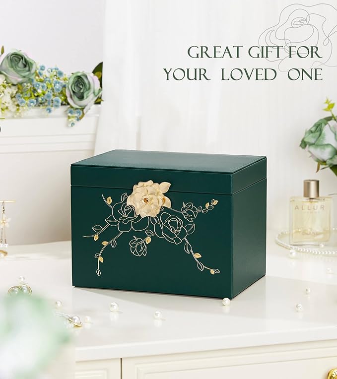 Enthralite Jewelry Box with Lock for Girls: Jewelry Organizer for Dresser - 3-Drawer Earrings Storage Girls Women Gift (Dark 
