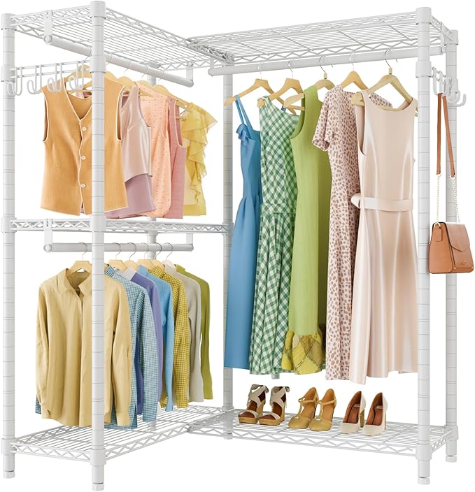 VIPEK L4 Garment Rack L Shaped Clothes Rack for Corner, Freestanding Portable Wardrobe Closet Heavy Duty Clothing Rack with 3