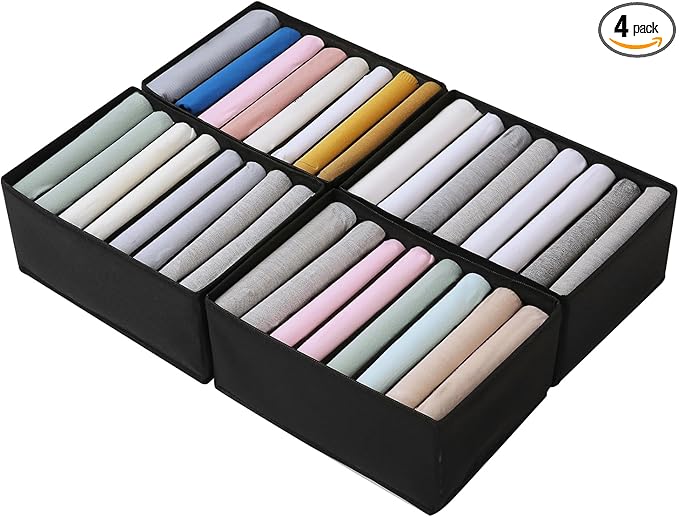 Qozary 4 Pack Drawer Organizers for Clothing, 8 Grids Foldable Closet Organizers and Storage Bins for Bedroom, Dresser Organi