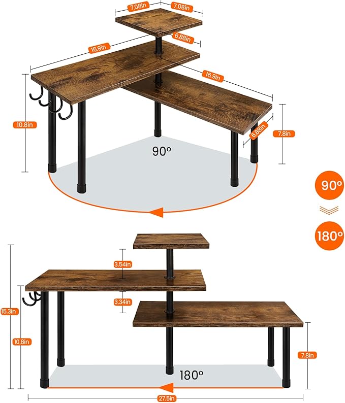 Homode Kitchen Countertop Organizer - 3 Tier Corner Shelf, Bathroom Counter Organizer, Spice Rack, Coffee Bar, Over Sink, Rus