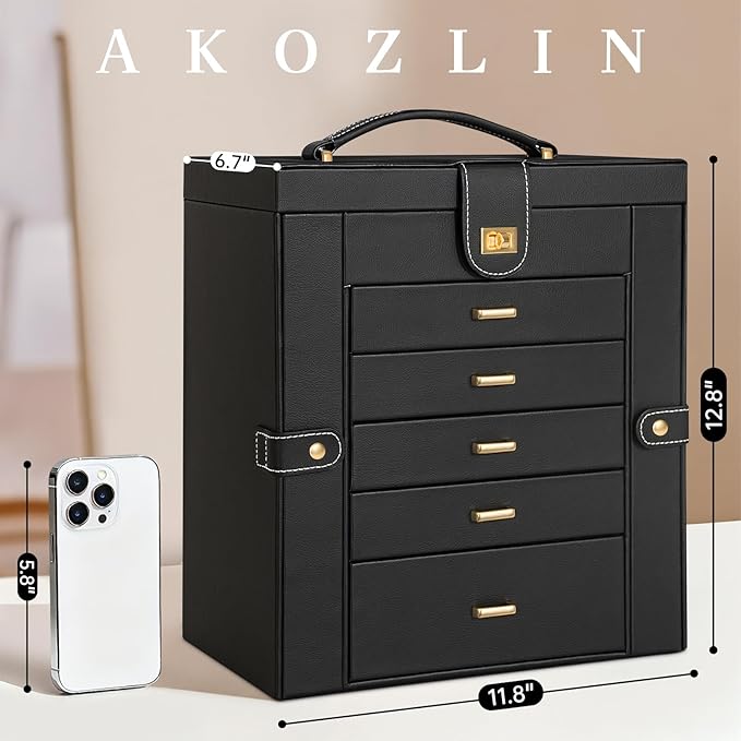 AKOZLIN Huge Jewelry Box Organizer Functional Extra Large Leather Jewelry Storage Case for Women Girls Ring Necklace Earring 
