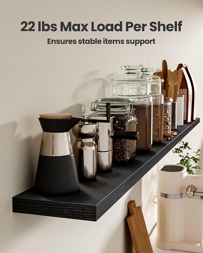 AMADA HOMEFURNISHING 47.2" L Floating Shelves, Wall Shelves Set of 3 for Bathroom/Living Room/Bedroom/Kitchen, Black Floating