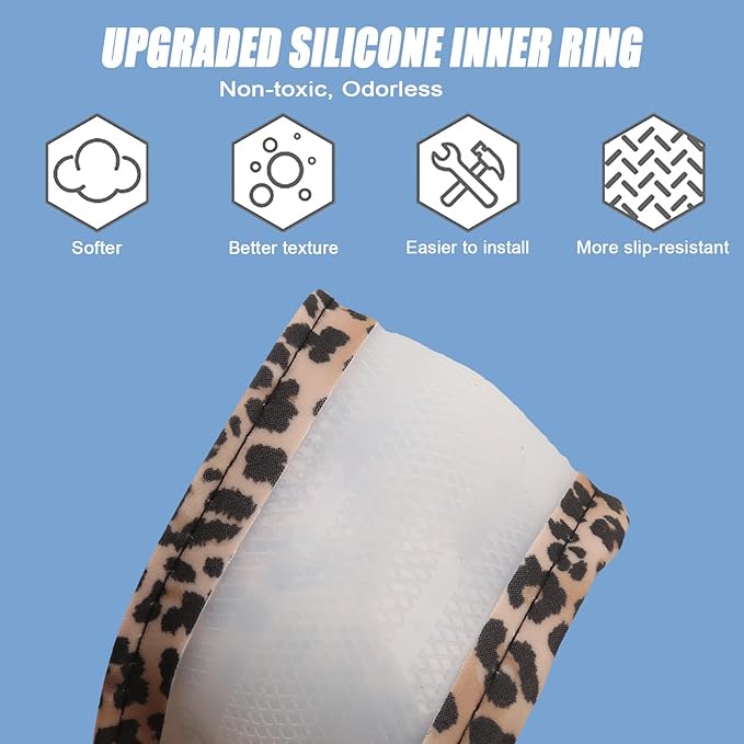 Leopard Print Steering Wheel Cover with Silicone Inner Ring, Non-Toxic, Odorless Silicone Leather with Non-Fading Cheetah Pat