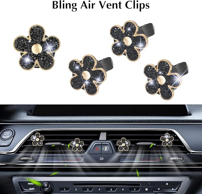 ARTILAURA 11 PCS Bling Car Accessories Set for Women Steering Wheel Covers Butterfly Hanging Seat Belt Cover Air Vent Clips Coasters Cute Glitter Diamond AUTO Accessories Kit (Black)