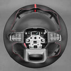MEWANT DIY Black Smooth Woven Embossed Faux Leather Steering Wheel Cover for Ford F150 Lightning F350 2024 Expedition