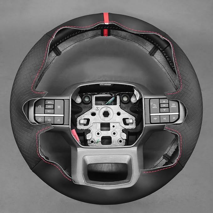 MEWANT DIY Black Smooth Woven Embossed Faux Leather Steering Wheel Cover for Ford F150 Lightning F350 2024 Expedition