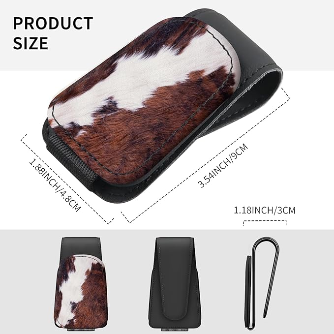 Sunglasses Holder for Car Visor, PU Leather Glasses Clip Organizer, Cute Magnetic Eyeglass Holder for Vehicle Sun Visor, Car Interior Accessory for Women & Men Brown Cow Hide