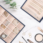Voova Stackable Jewelry Organizer Tray with Lid, PU Leather Jewelry Storage Holder for Drawer Inserts, Jewellery Display Box 
