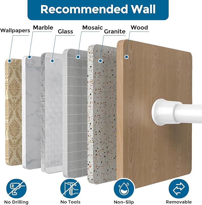 AIZESI 6PCS Tension Curtain Rod 16 to 28 Inch White No Drilling Adjustable Spring Curtain Rods for Window, Doorway, Closet, K