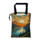 Car Garbage Bag Mountain Lake and Sunrise Drawstring Car Trash Bag Hanging for Back Seat with Adjustable Buckle Canvas Vehicle Trash Can Easy-to-Install