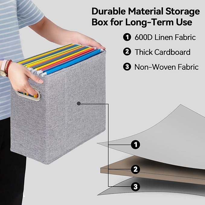 4 Packs Letter Size File Organizer, File Folders Organizer, Fabric Storage Box, Collapsible Paper Organizer with Metal Handle
