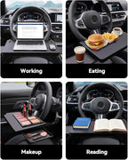 Car Steering Wheel Desk for Laptop, Portable Car Steering Wheel Tray for Eating & Work, Multipurpose Travel Car Table, Steering Wheel Mounted Desk (Parked Use Only)