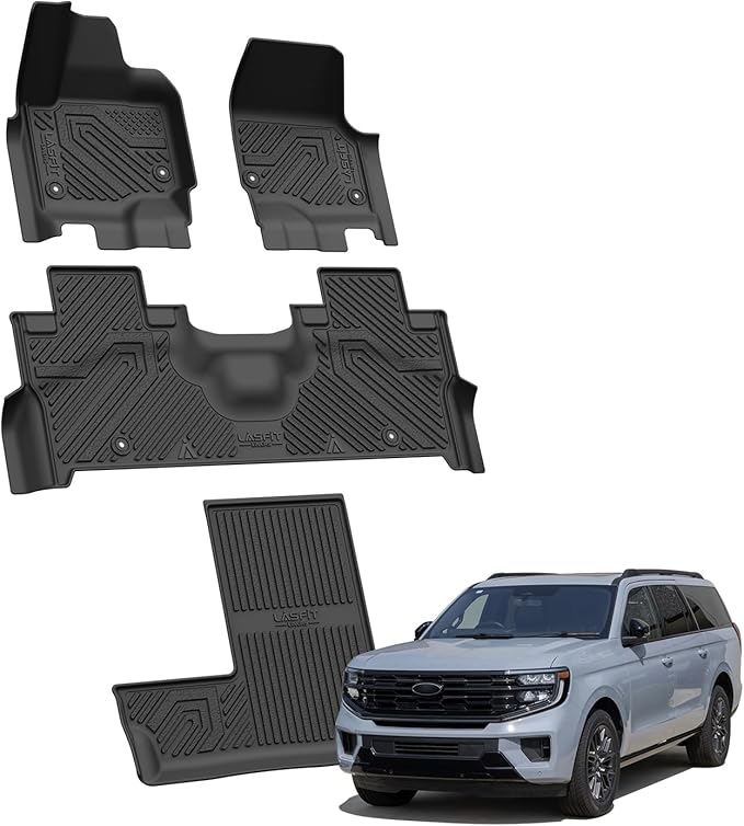 LASFIT Floor Mats for 2025 2026 Ford Expedition 7 Seats Standard (Not Fit 8 Seats and Not Fit Max),All Weather Protection TPE Easy Clean Floor Liners,3Row,4PCS Black