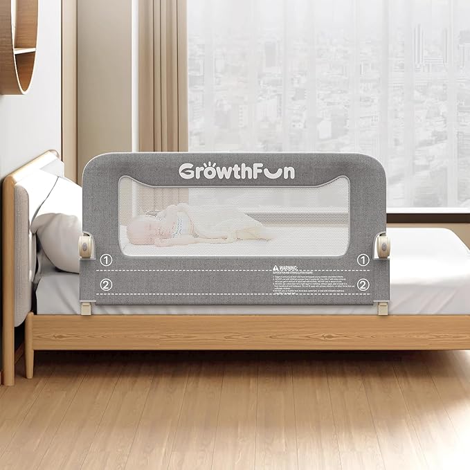 Foldable Bed Rail for Toddlers, 47in Reinforced Carbon Steel Frame&Connectors, Breathable Cationic Fabric, Safety Toddler Bed