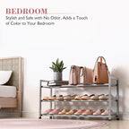 Bumusty 3-Tier Expandable Shoe Rack for Closet, 18“-33” Adjustable Shoe Rack for Small Space, Small Shoe Organizer for Front 