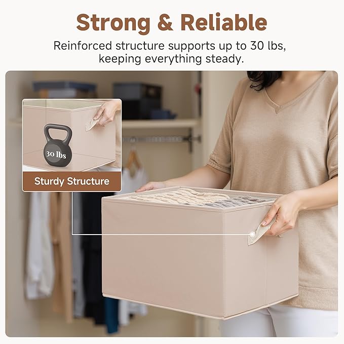 StorageWorks Storage Baskets for Shelves, Closet Organization and Storage Bins, Fabric Organizer Baskets for Clothes, Light B