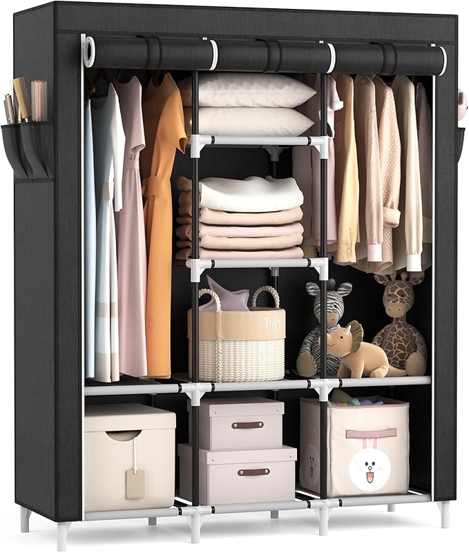 VTRIN Portable Closet, Large Capacity Portable Wardrobe with 2 Hanging Rods and 8 Storage Shelves, Sturdy Free Standing Close