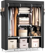 VTRIN Portable Closet, Large Capacity Portable Wardrobe with 2 Hanging Rods and 8 Storage Shelves, Sturdy Free Standing Close