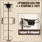 Alyoen Cowboy Hat Rack for Wall, Cowboy Hat Holder Wall Mount Holds Up to 6 Hats, Metal Hat Organizer Storage Hanger, Western