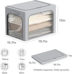 3Pack Clothes Storage Bins - Oxford Frame Storage Box Foldable Stackable Storage Organizer with 3 Openings Design, Metal Fram