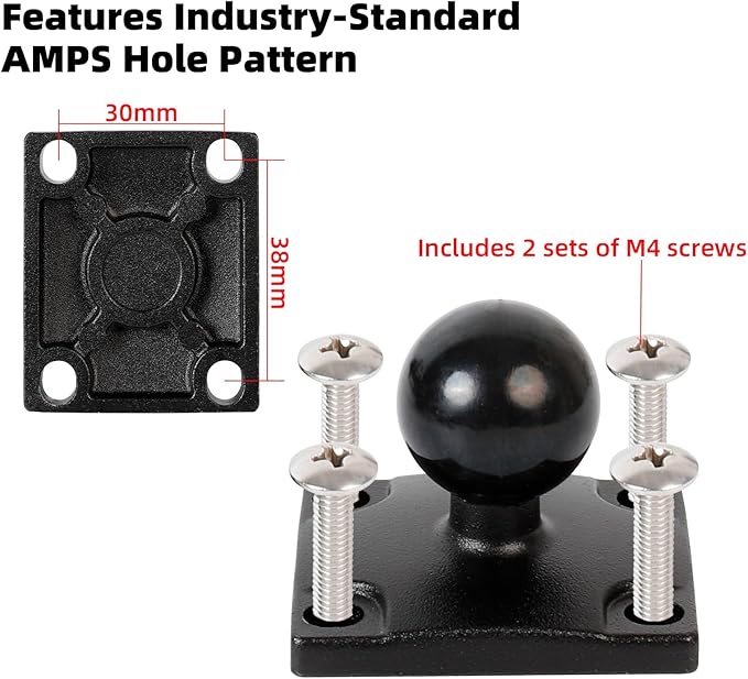 Car Mount for CarPlay Screen, Aluminum Alloy Medium Arm & Square Plate AMPS Base, Truck Vehicle Dashboard Mount for in-Car Monitors CarPlay Mounts