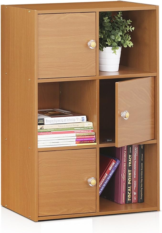 Furinno Pasir 3-Tier Shelf with 3 Door/Round Handle, Light Cherry